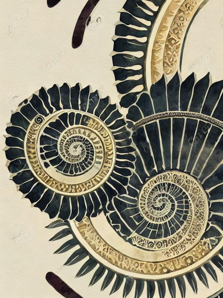 Helicoprion Vintage Grafische Aquarellmalerei