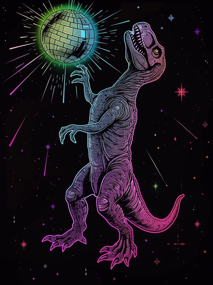 Neon Dinosaur & Disco Ball 1