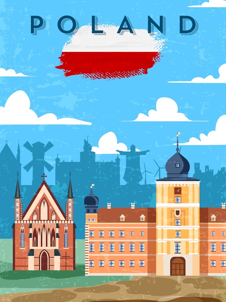Poland — Retro travel minimalist art poster 1