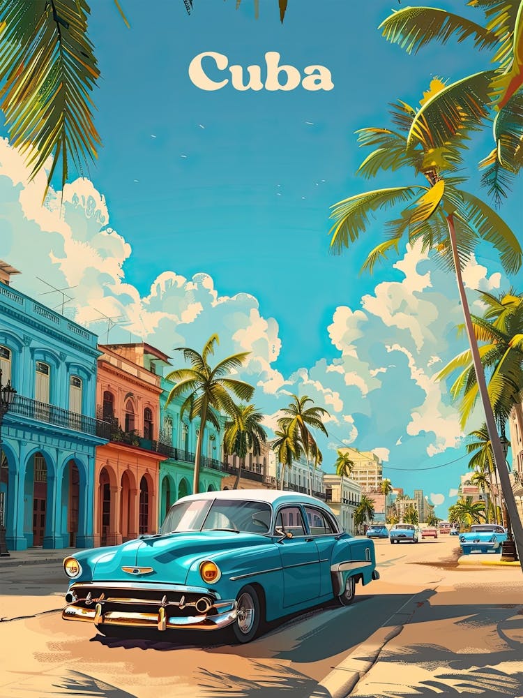 Cuba Classic Car Digital Travel Art