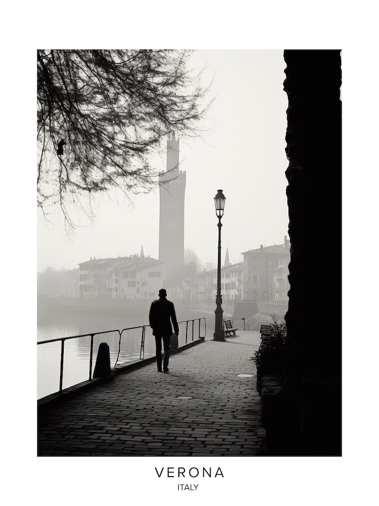 Poster Of Verona, Italy, Black And White Analogue Photography 1