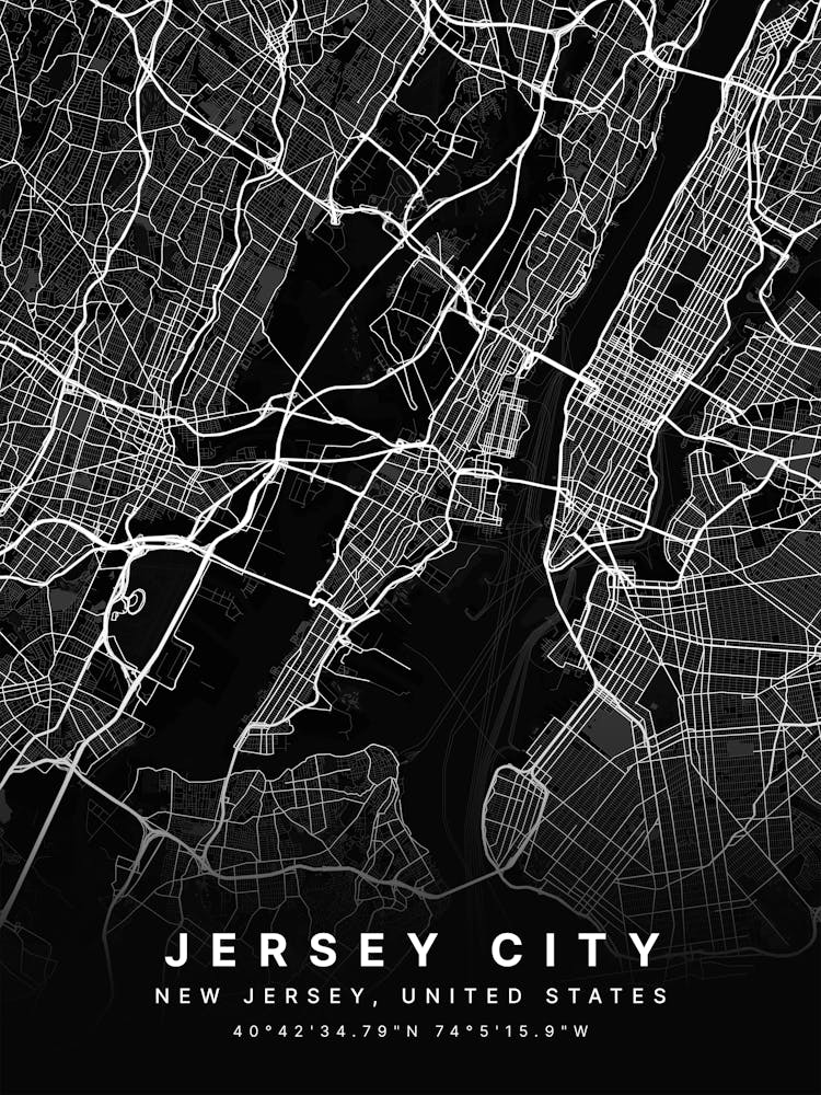 Jersey City New Jersey Black Map