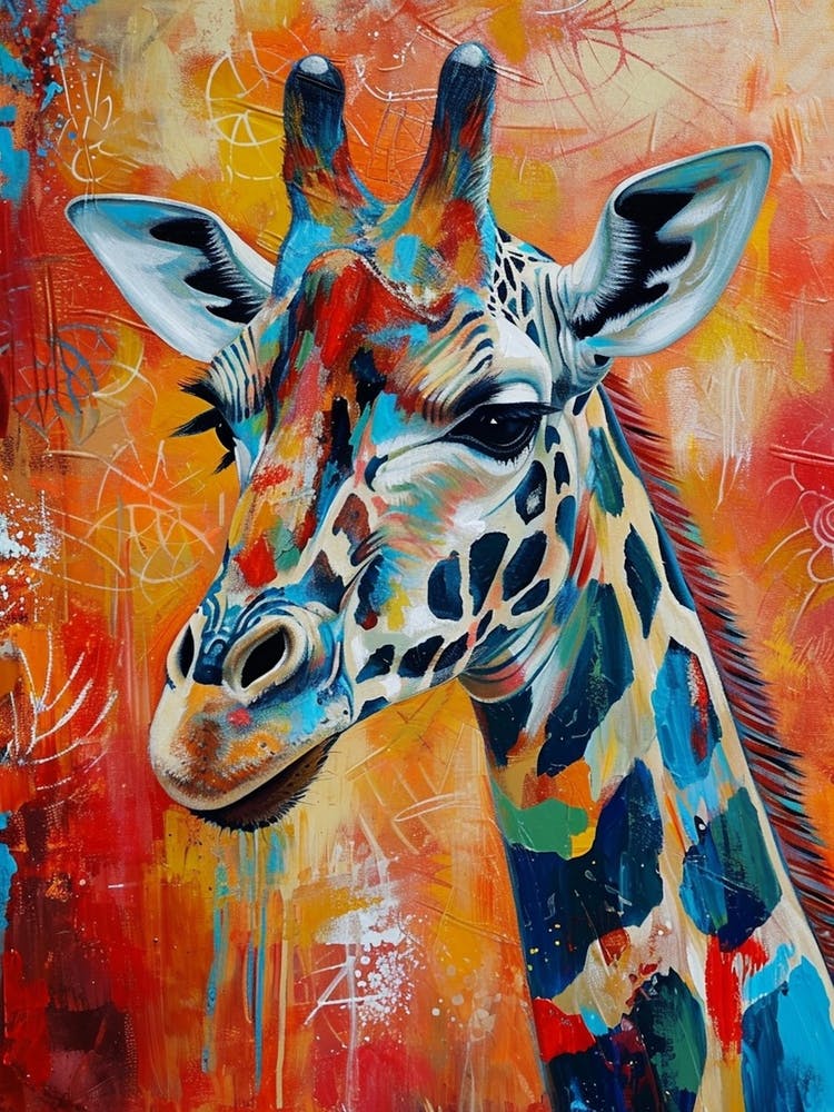 Giraffe Portrait Oil Painting Inspired 1