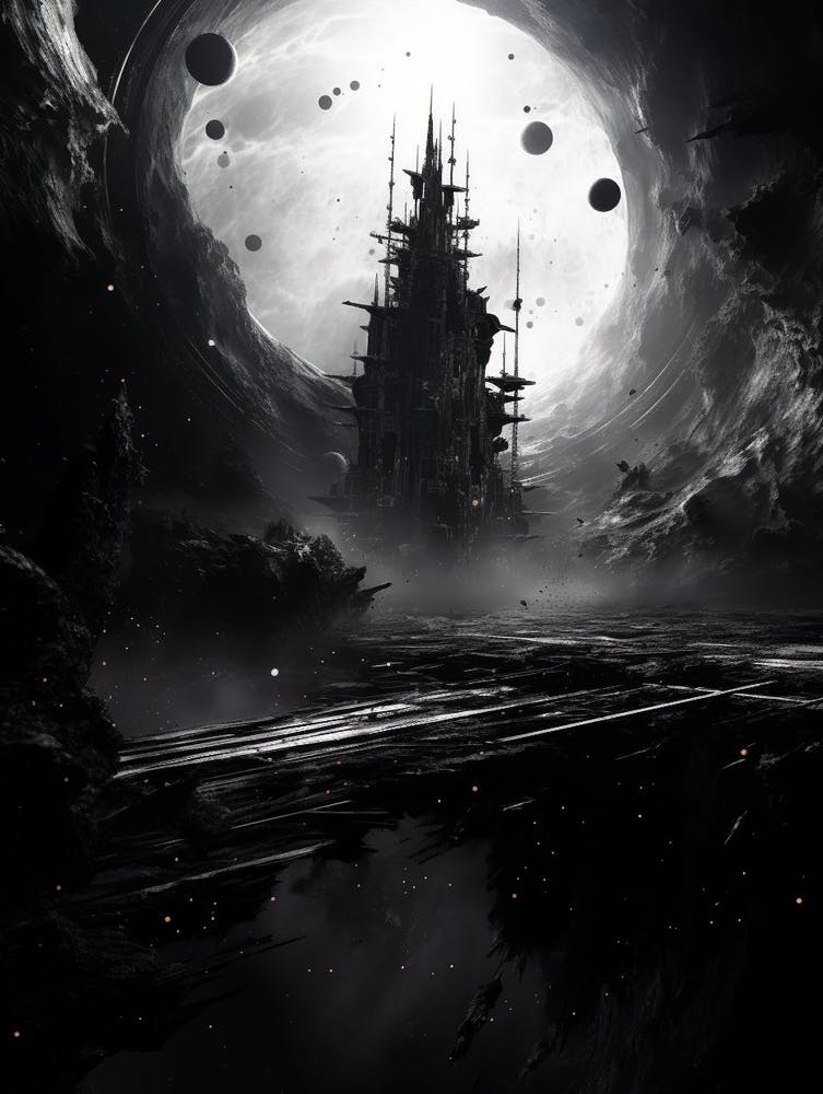 Interstellar Voyage Abstract Black And White 12