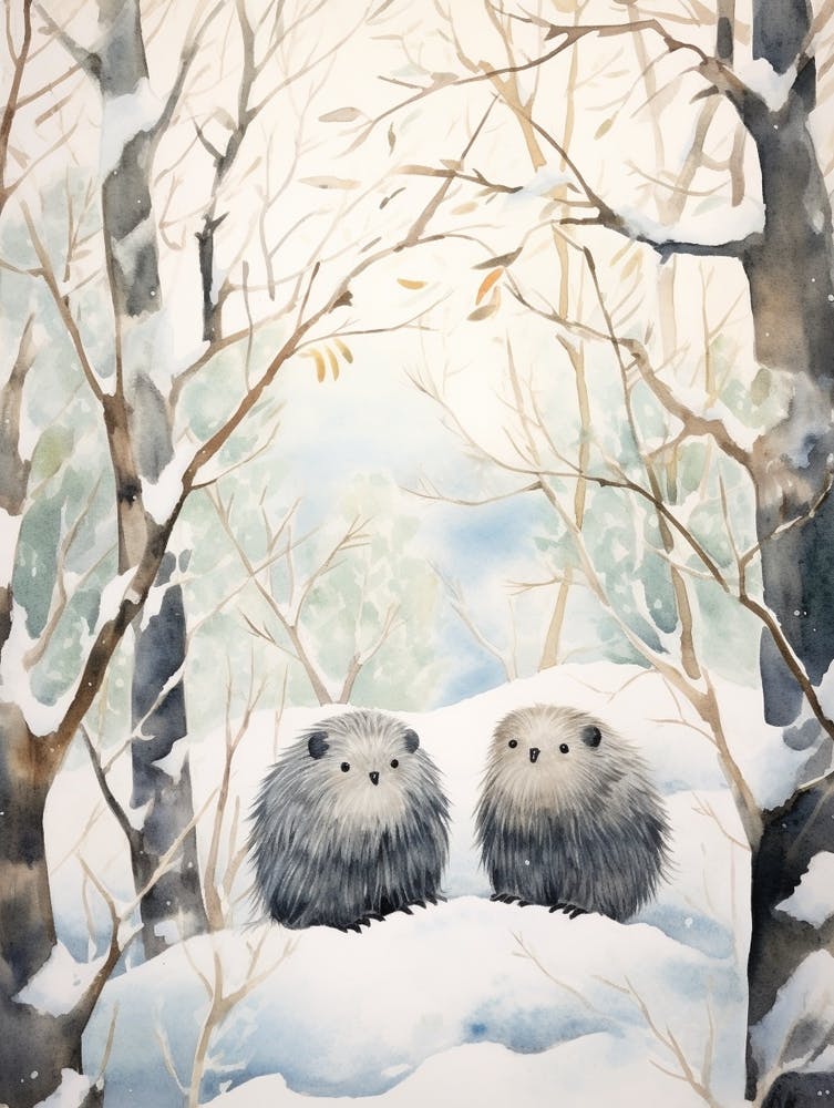 Winter Watercolour Porcupine 2