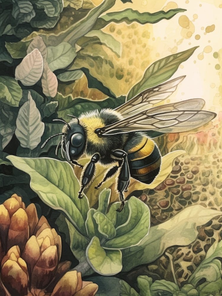 Hairy Footed Cuckoo Beehive Watercolour Illustration 4