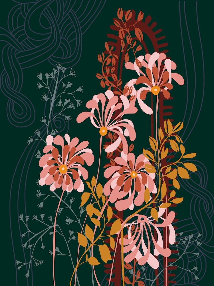 Art Deco Florals Emerald Green