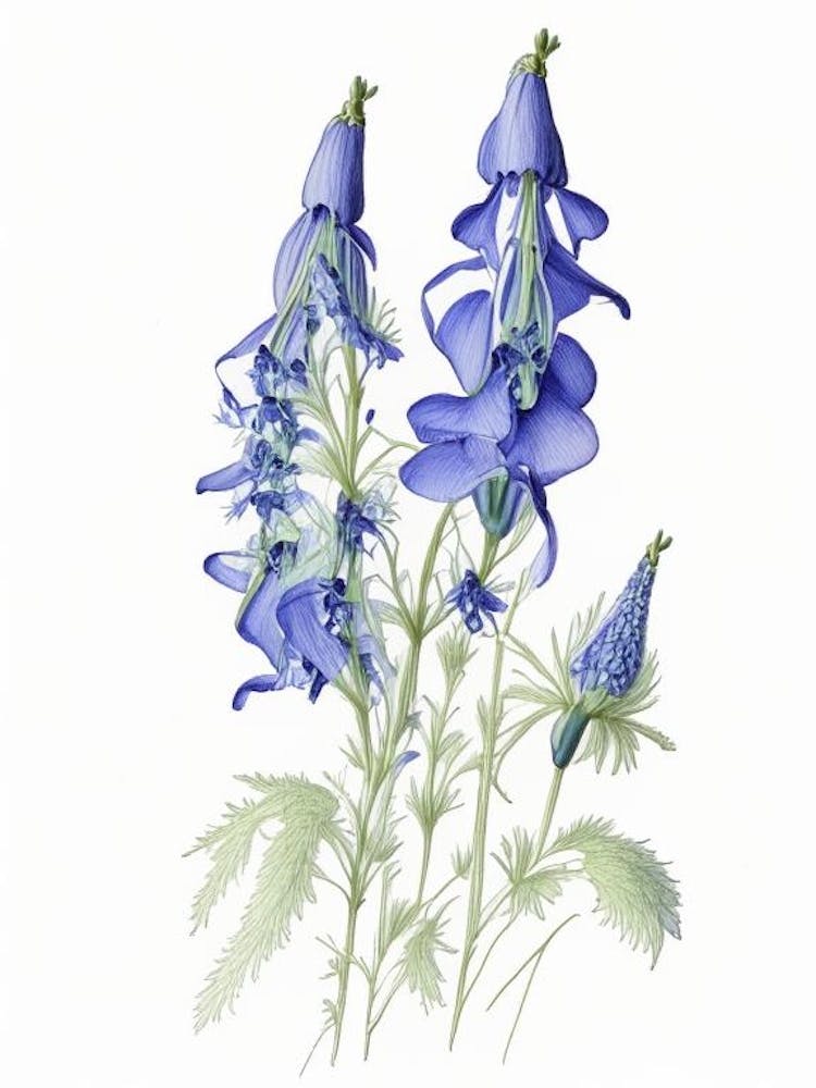 Delphinium Floral Quentin Blake Inspired Illustration 3 Flower