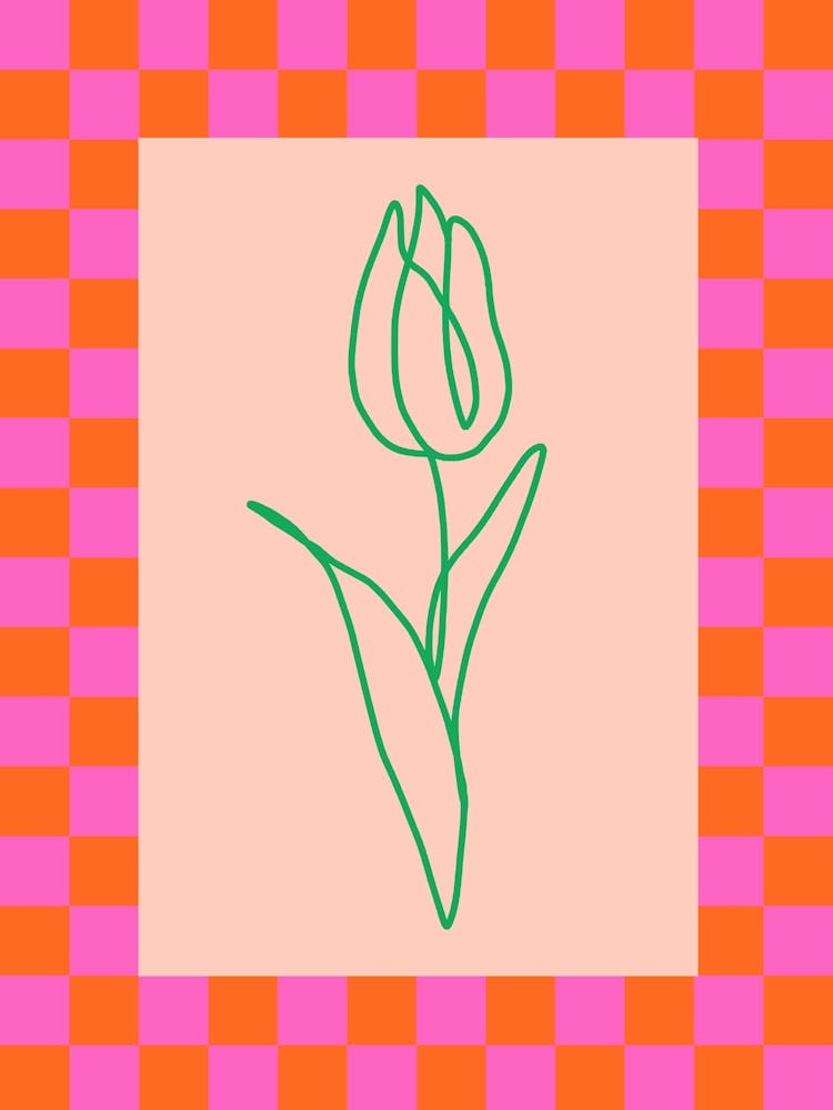 Modern Checkered Flower Poster Pink & Green 3
