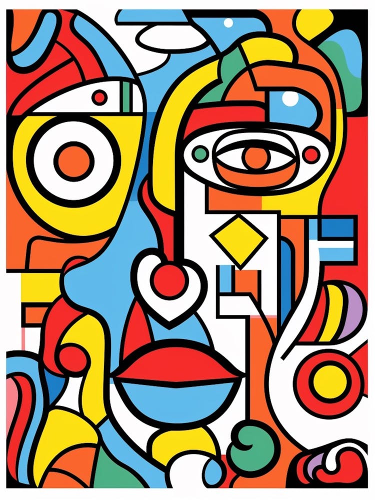 Block Colour Geometric Face Line Drawing 2