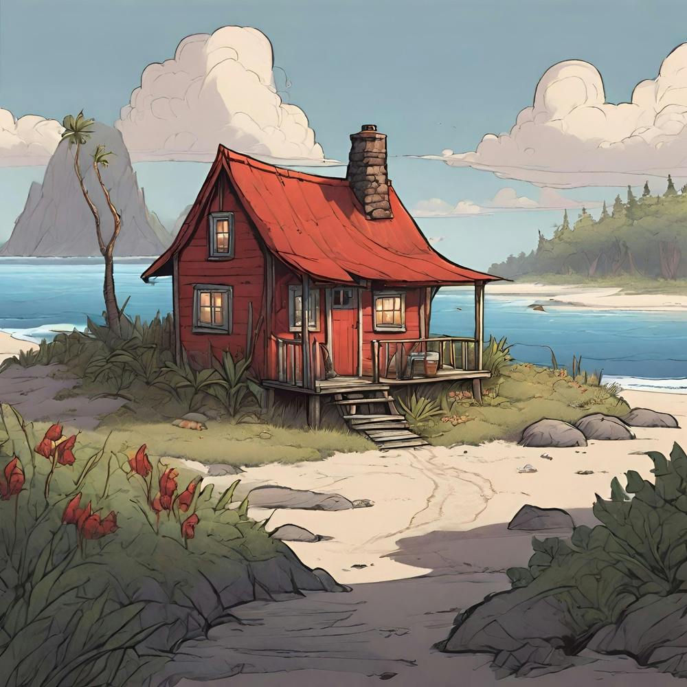 Red Painted Cottage On A Remote Island