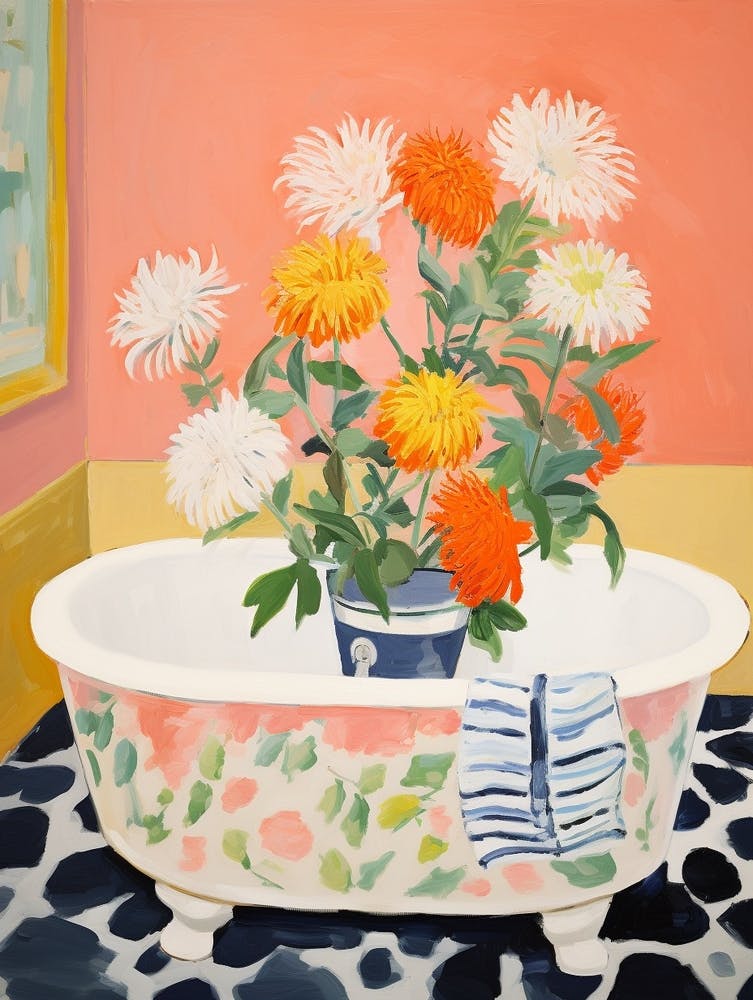 A Bathtube Full Of Chrysanthemum In A Bathroom 1