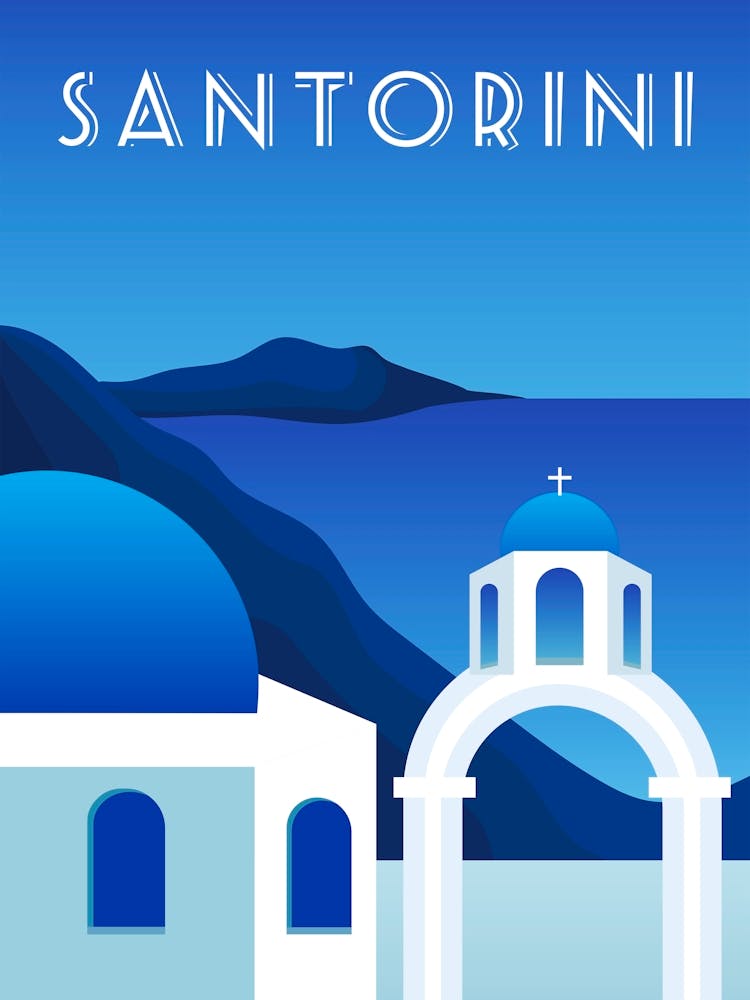 Greece, Santorini — Retro travel minimalist poster 6