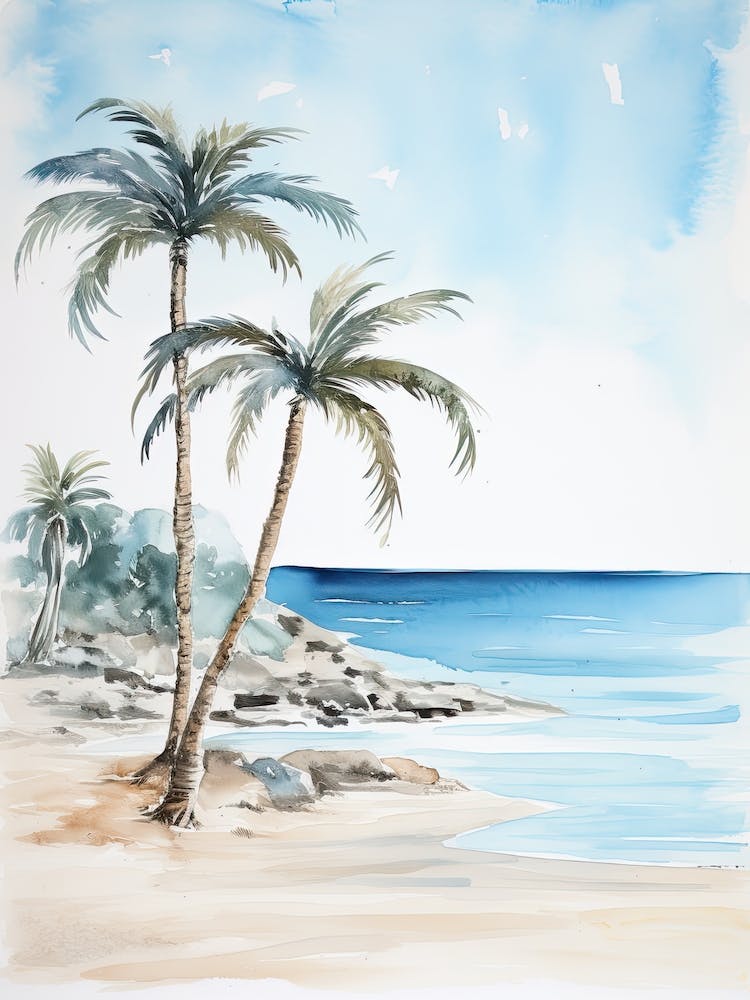 Watercolour Of Paradise Beach   Mykonos Greece 0