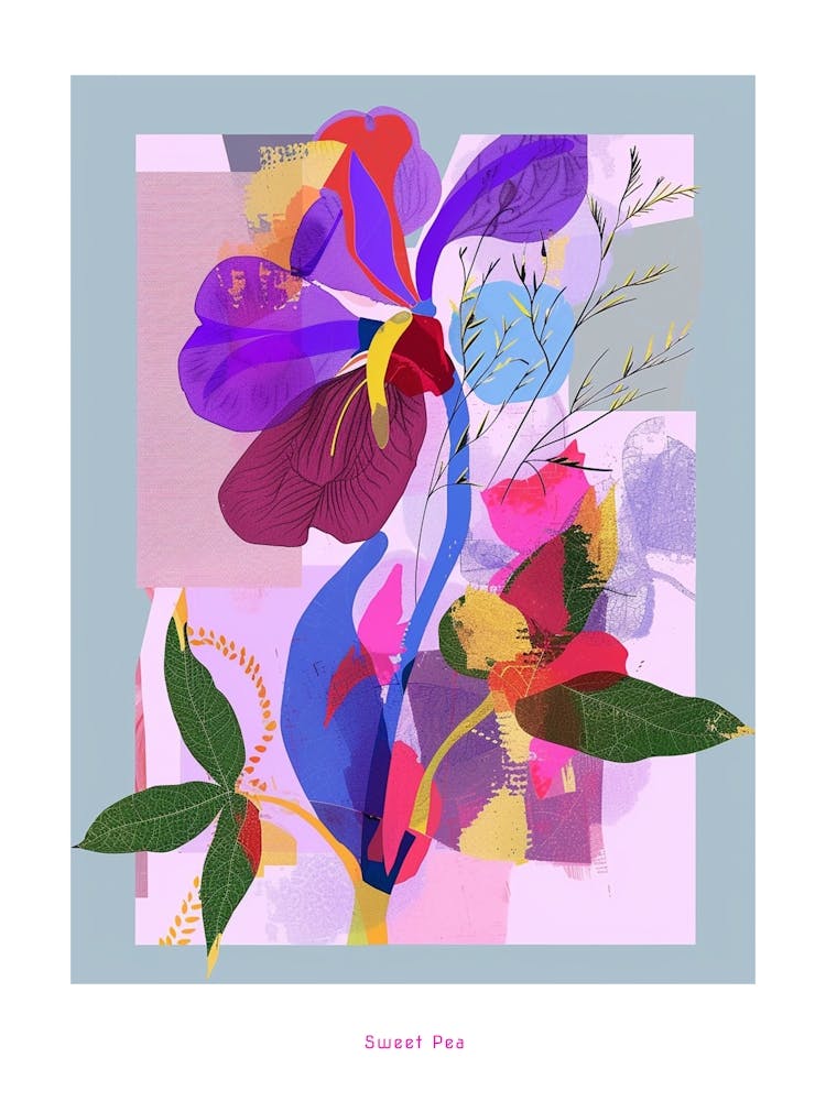 Wicke 3 Neon-Blumen-Collage Poster
