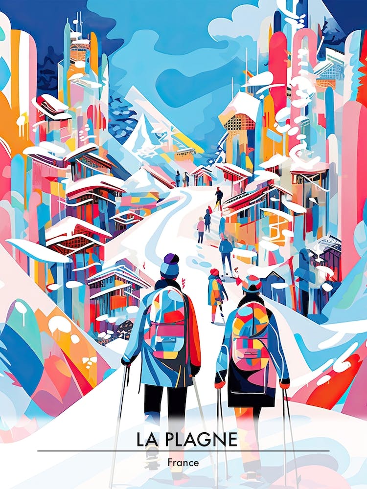 La Plagne   France, Ski Resort Poster Illustration 1