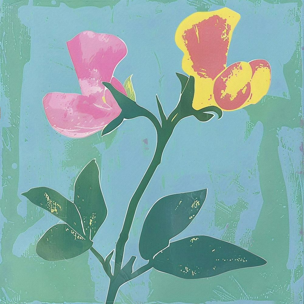 Sweet Pea 2 Square Flower Illustration