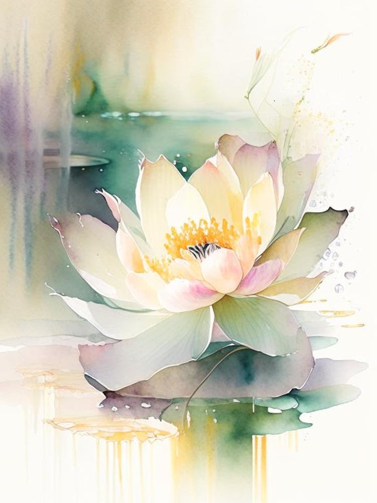 Blooming Lotus Flower In Lake Storybook Watercolour 3