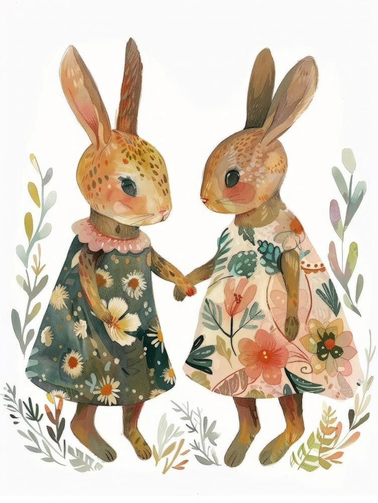 Two Bunnies Holding Hands