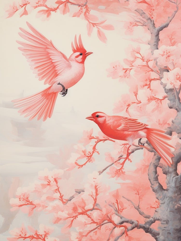 Vintage Japanese Inspired Bird Print Cardinal 2