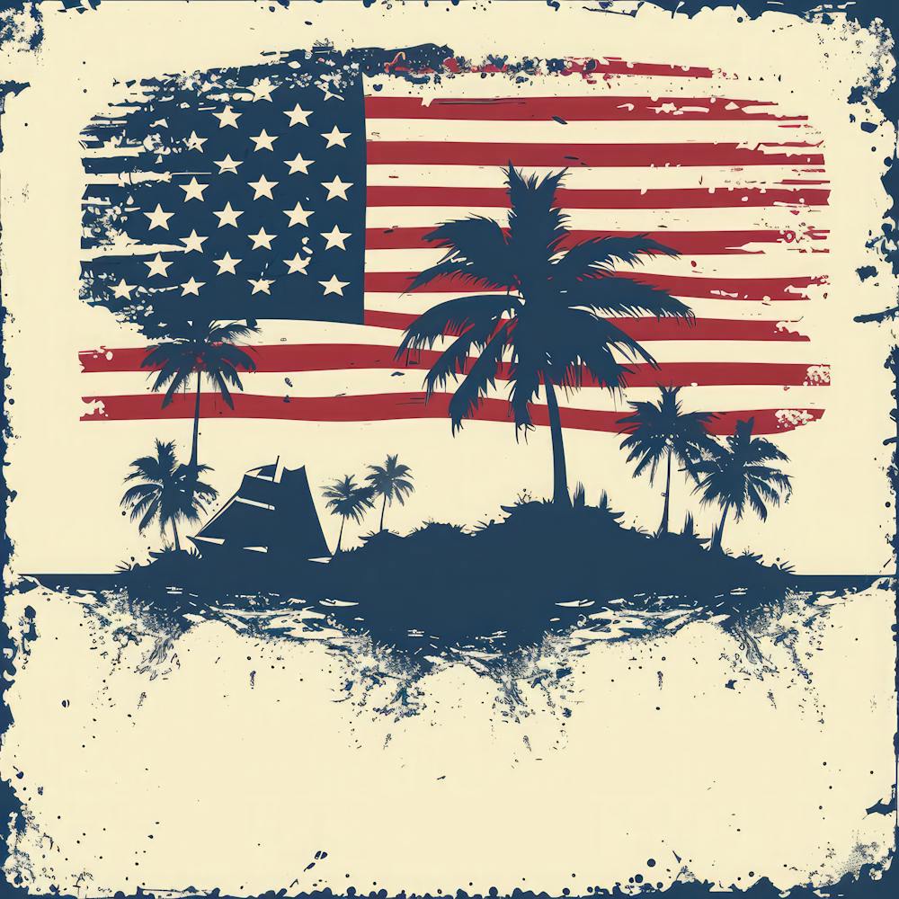 Retro American Flag With Palm Trees 8