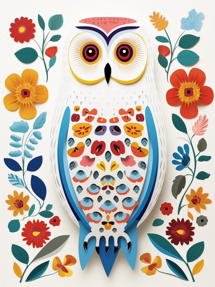 Scandinavian Bird Illustration Snowy Owl 3