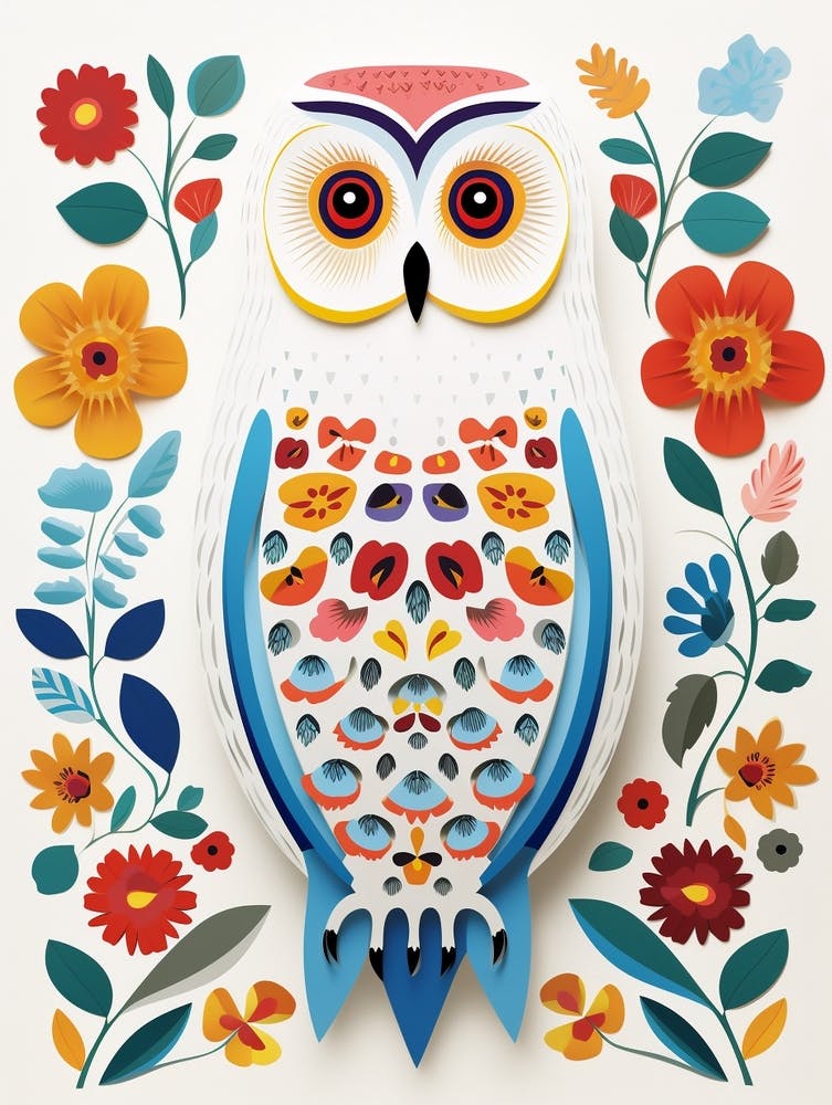 Scandinavian Bird Illustration Snowy Owl 3