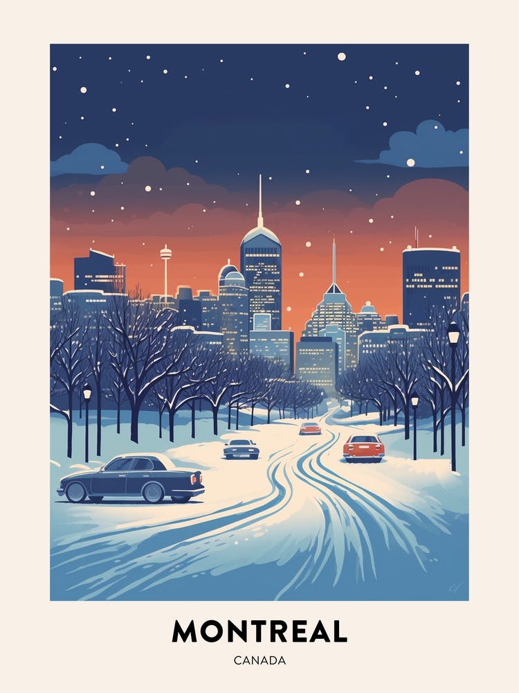 Winter Night  Travel Poster Montreal Canada 1