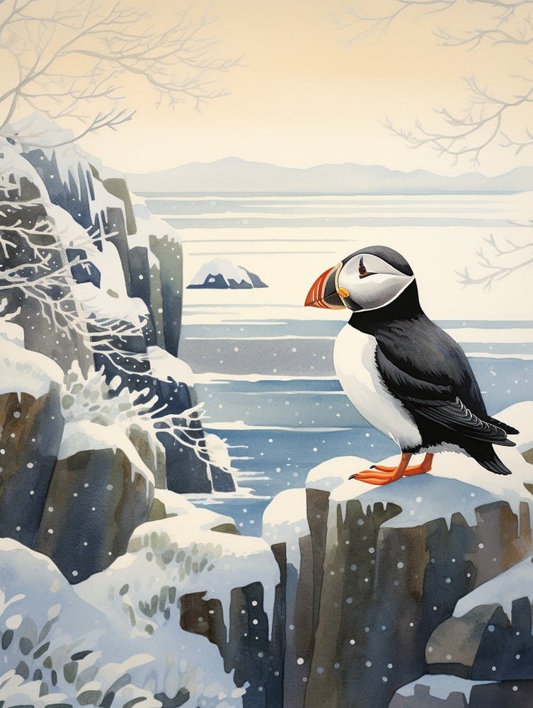 Winter Bird Painting Puffin 3