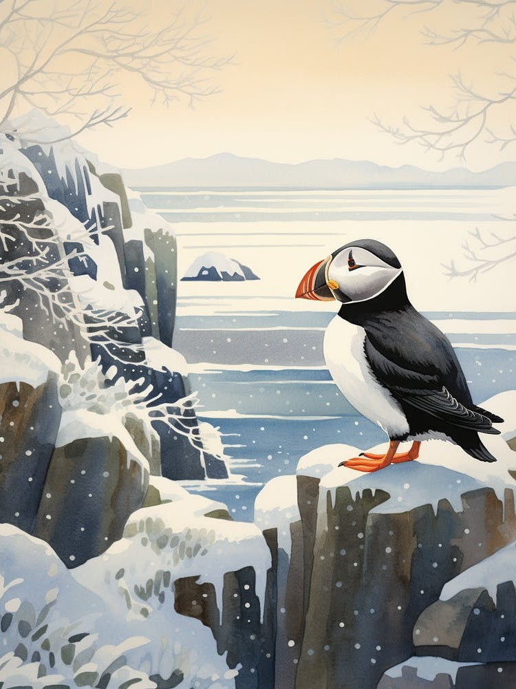 Winter Bird Painting Puffin 3