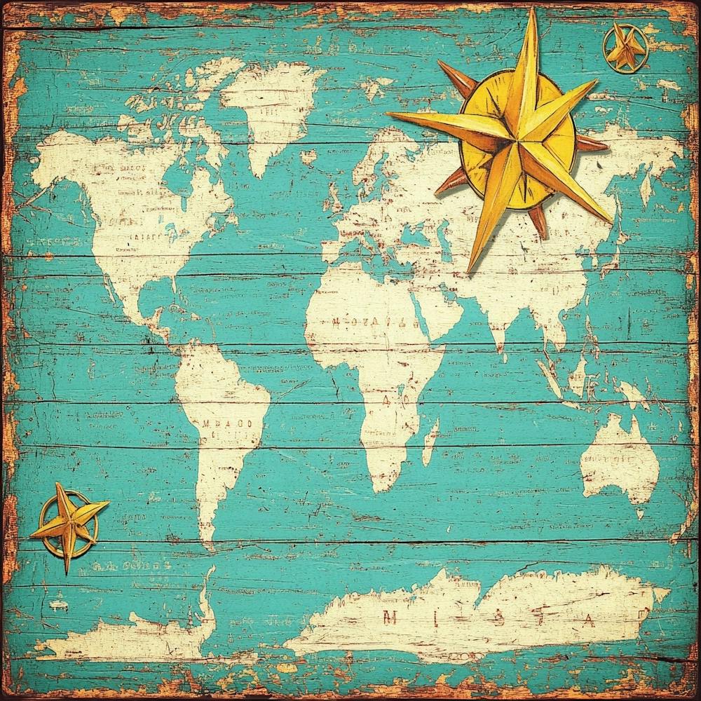 World Map On Wooden Background Art