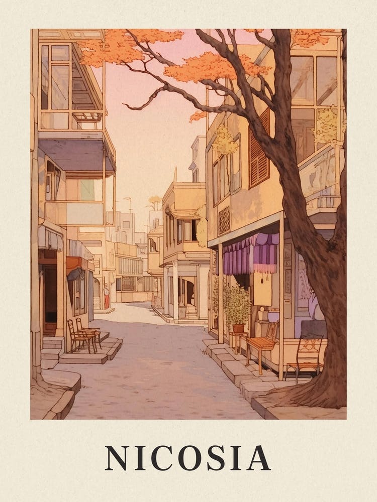 Nicosia Cyprus 1 Vintage Pink Travel Illustration Poster
