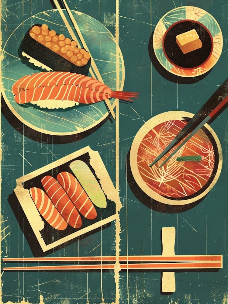Japanese Sushi Meal Mid Century Modern
