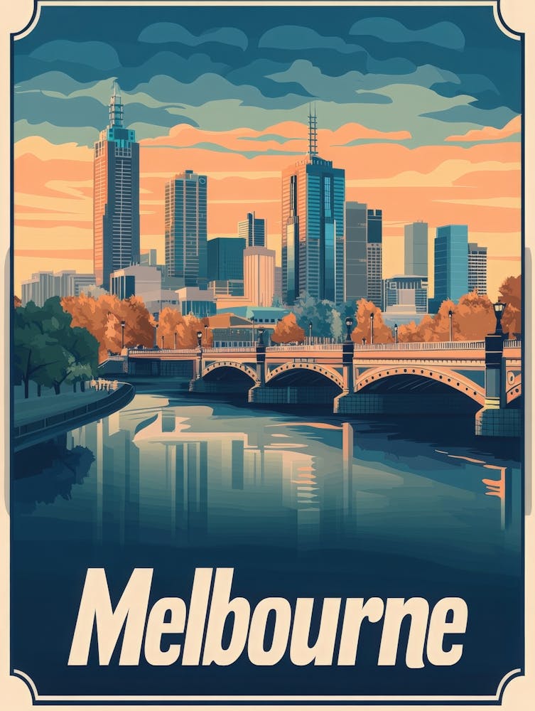 Aihrgdesign Une affiche de voyage rétro pour Melbourne présentant le Cac98e4a 56f6 42b0 B50c 64c267869954 1