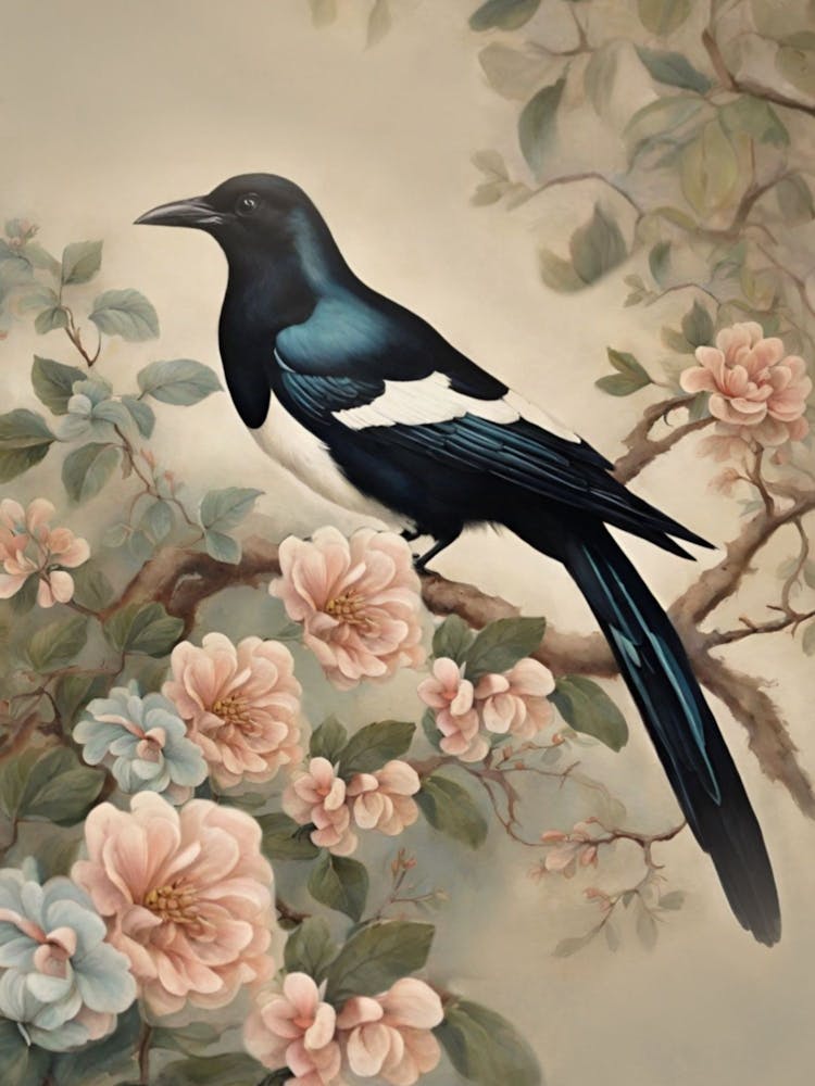 Magpie illustration Vintage Style
