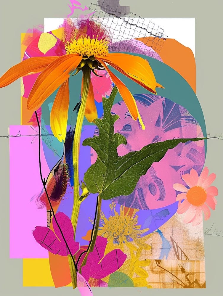 Suzanne aux yeux noirs 2 - Collage de fleurs néon