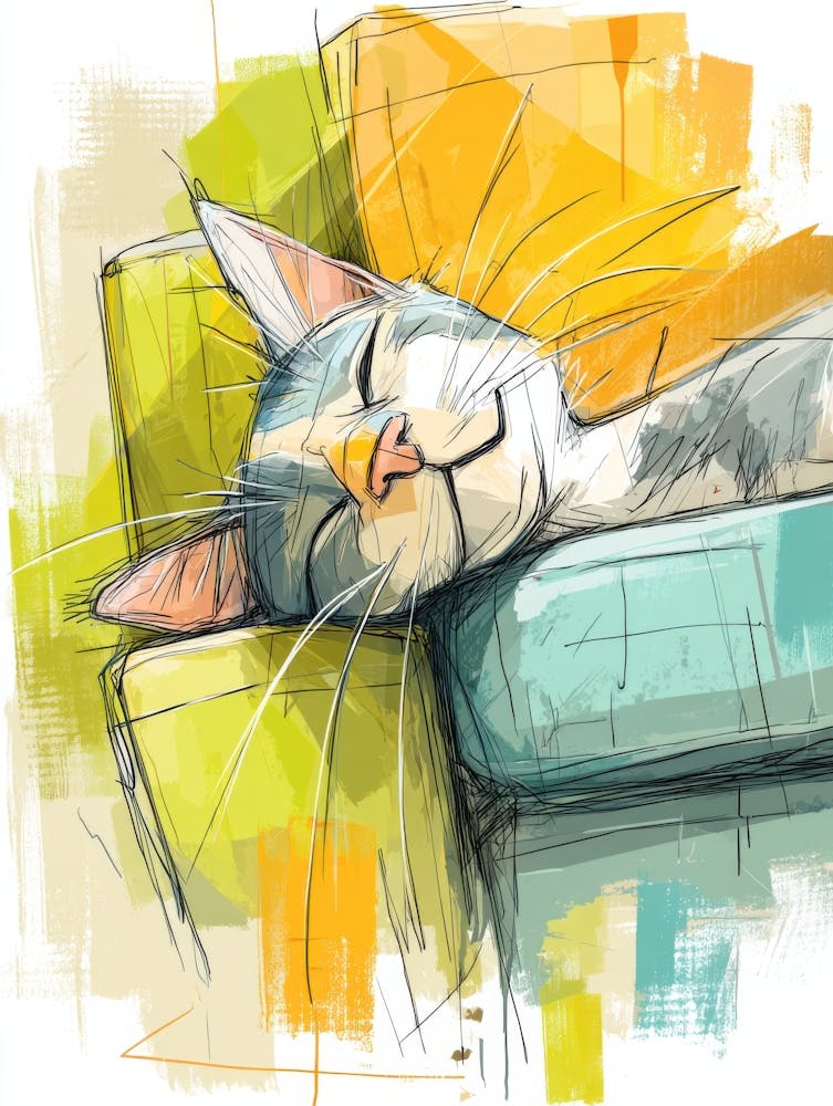 Watercolor Cat On The Couch 23