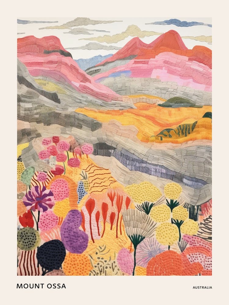 Mount Ossa Australia 1 Colourful Mountain Illustration Poster
