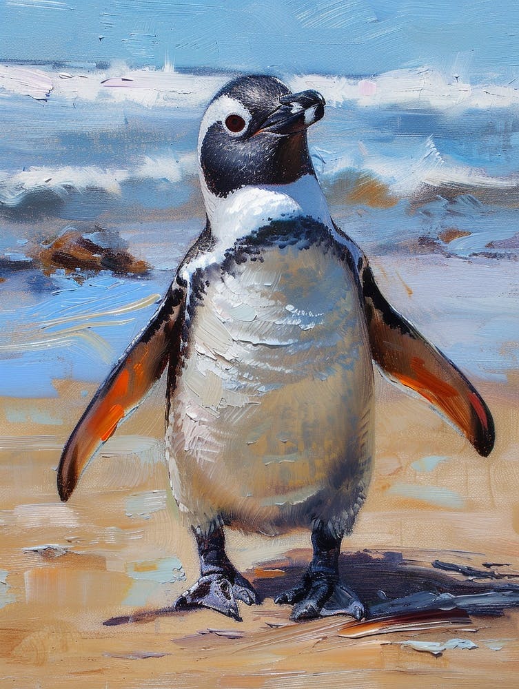African Penguin Dunedin Taiaroa Head Oil Painting 1