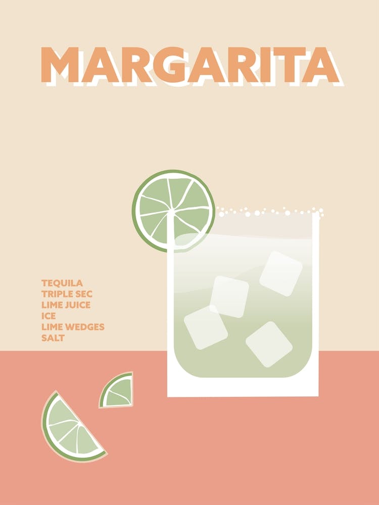 Margarita Cocktail Pink Yellow Colourful Kitchen Bar Wall