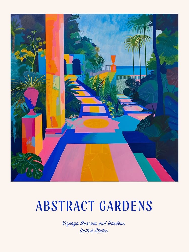 Colourful Gardens Vizcaya Museum And Gardens Usa 2 Blue Poster