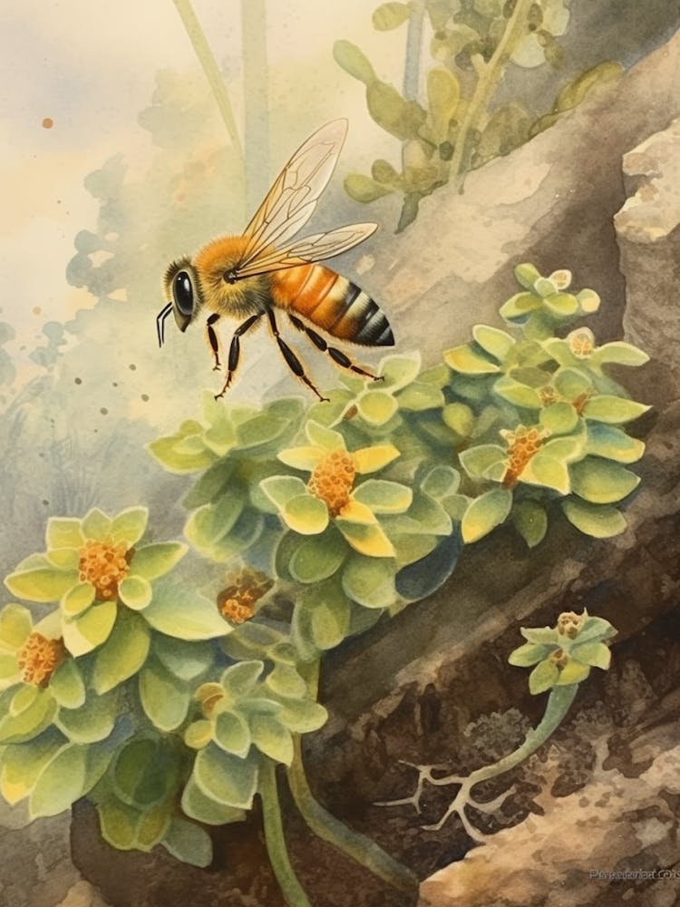 Orange Collared Leafcutter Bee Beehive Watercolour Illustration 3