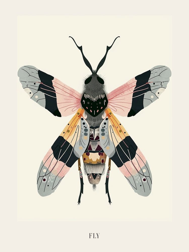 Colourful Insect Illustration Fly 2 Poster