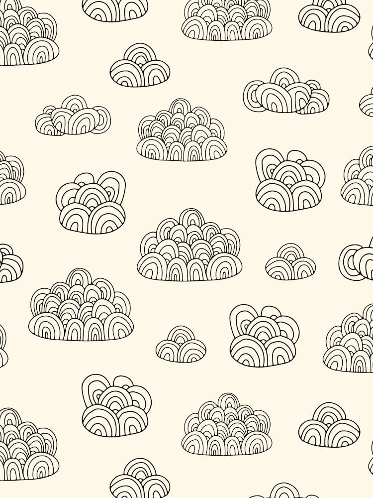 Fluffy Abstract Doodle Line Art Clouds Black on White