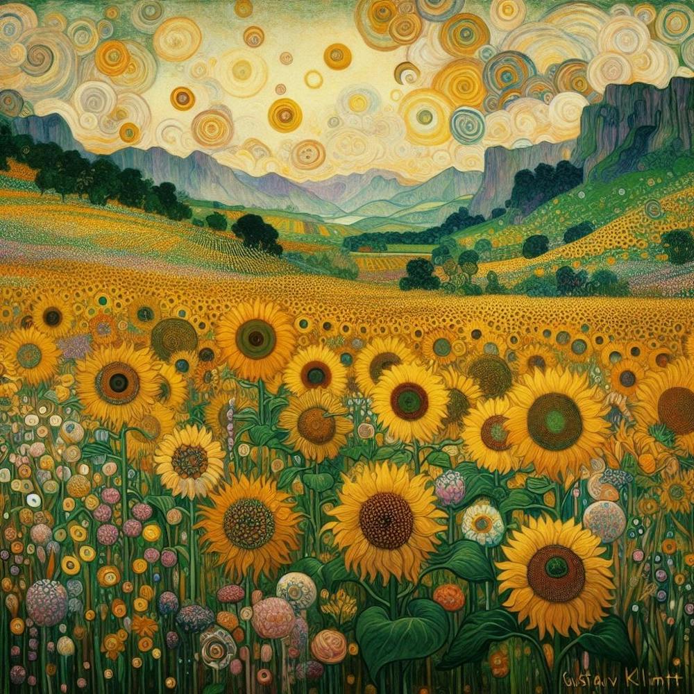 gustav klimt sunflowers in the meadow art