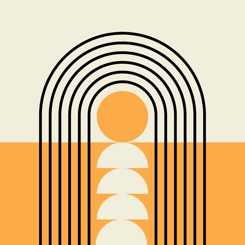 Sonnenaufgang Sonnenuntergang Mid-Century Modern Geometrisch Abstrakt 11 Zoll Schwarz Gold Gelb 02