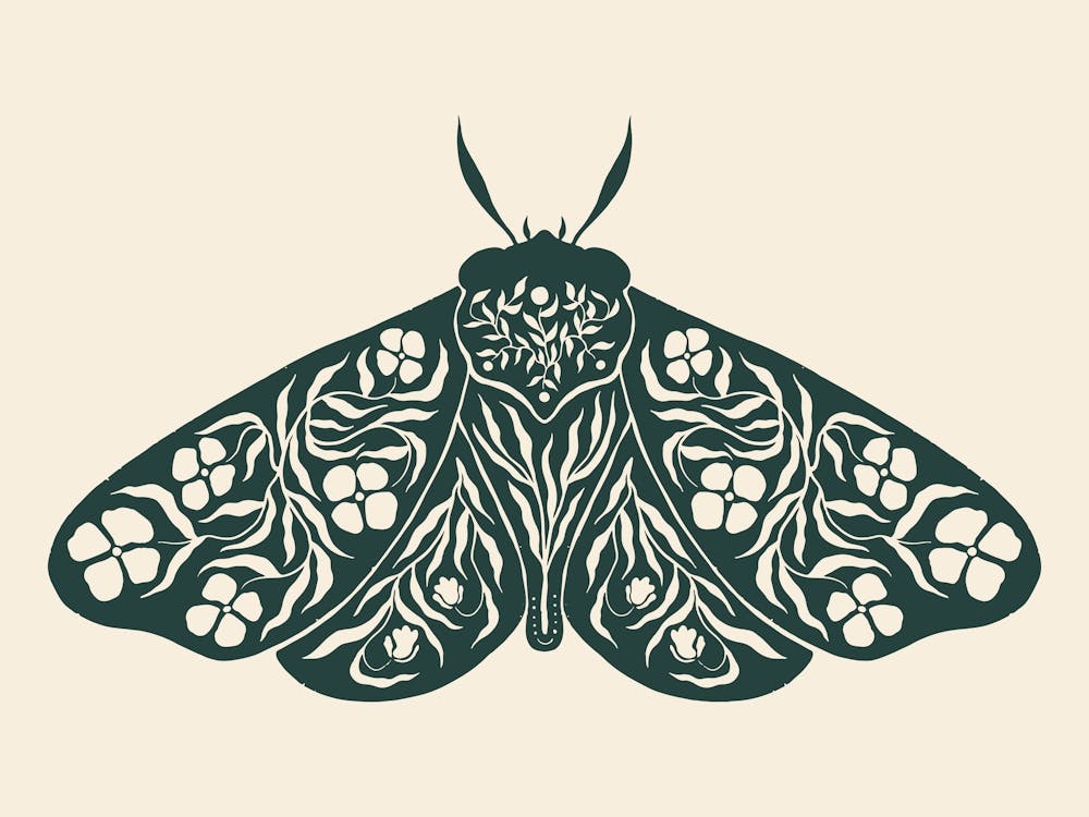 Folk Art Moth 04 - Midnight Green