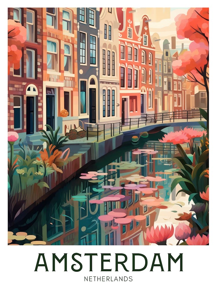 Amsterdam, Netherlands Maximalist Travel Poster Vibrant Colour
