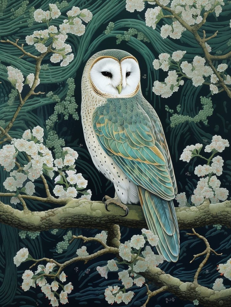 Peinture d'Oiseau Inspirée par Ohara Koson Chouette Effraie 3