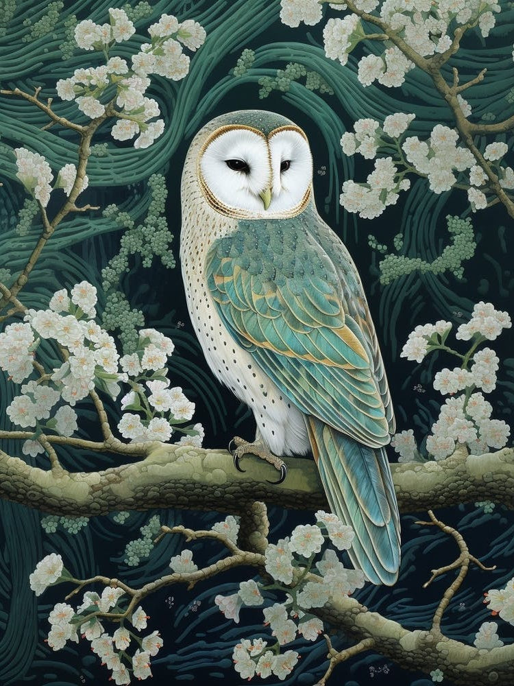 Ohara Koson Inspired Bird Painting Barn Owl 3